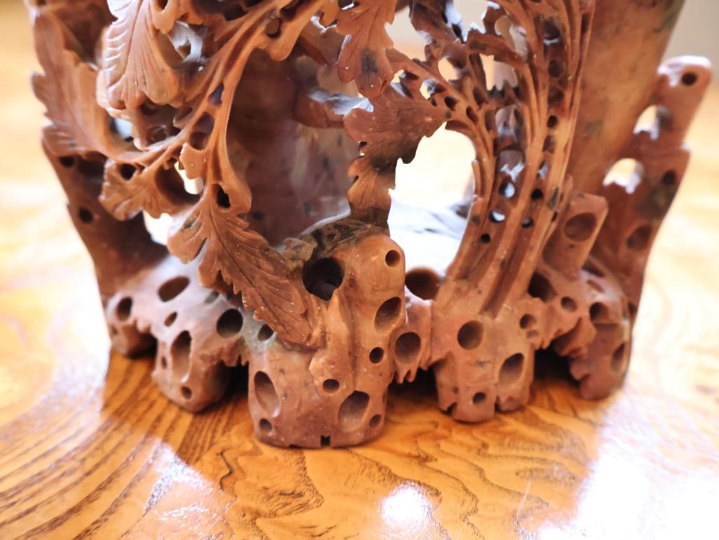 Chinese Carved Soapstone Floral Vase / Brush Pot - 5
