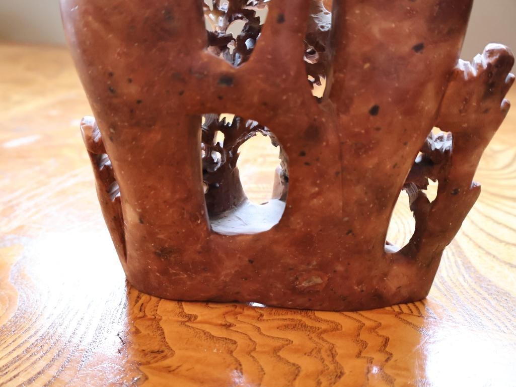 Chinese Carved Soapstone Floral Vase / Brush Pot - 7