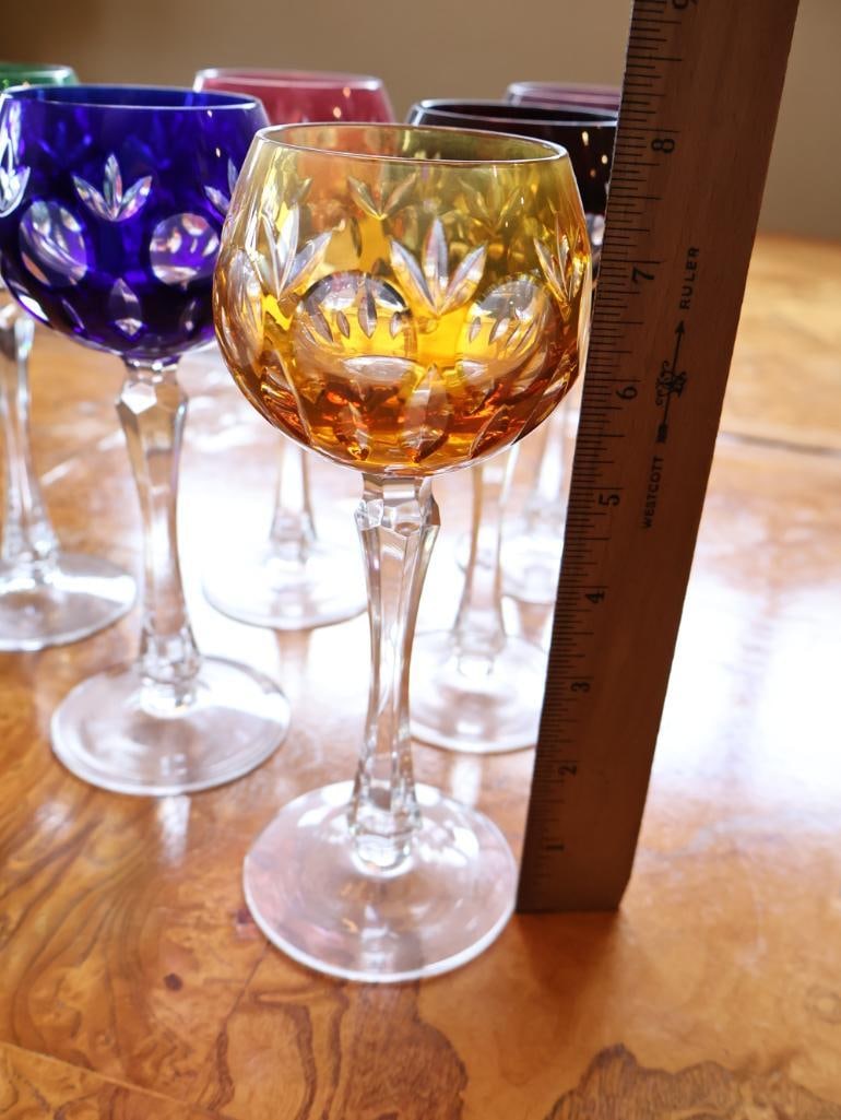 Vintage Nachtmann-Style Multicolor Cut-to-Clear Crystal Wine Goblets, Set of 6 - 3