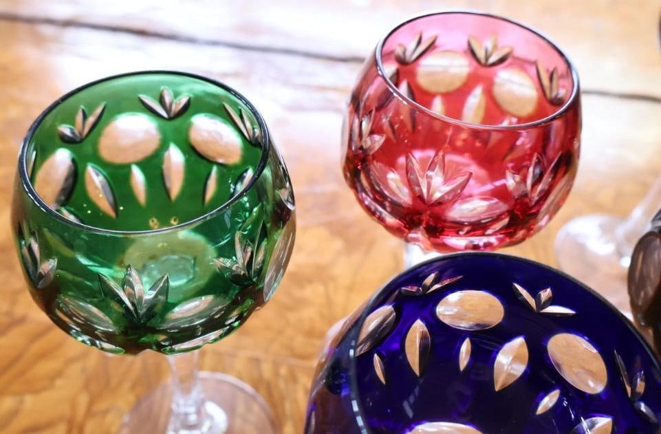 Vintage Nachtmann-Style Multicolor Cut-to-Clear Crystal Wine Goblets, Set of 6 - 7