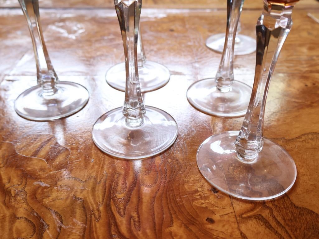Vintage Nachtmann-Style Multicolor Cut-to-Clear Crystal Wine Goblets, Set of 6 - 9