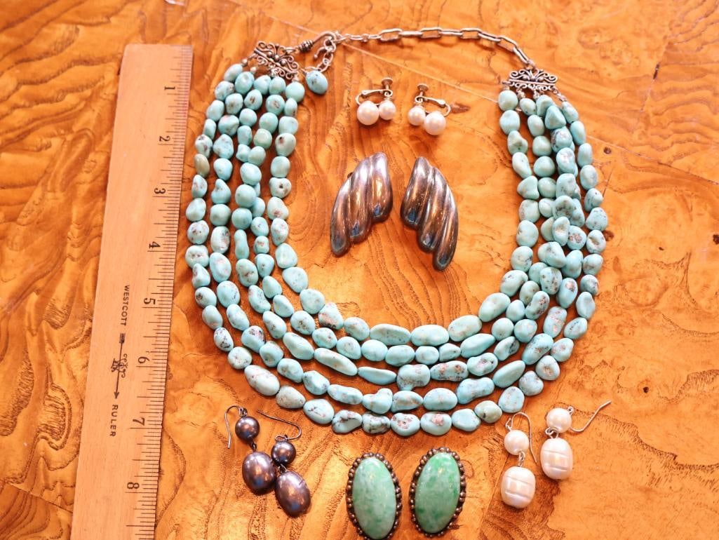 Turquoise and Pearl Jewelry Collection, Necklaces and Earrings - 2