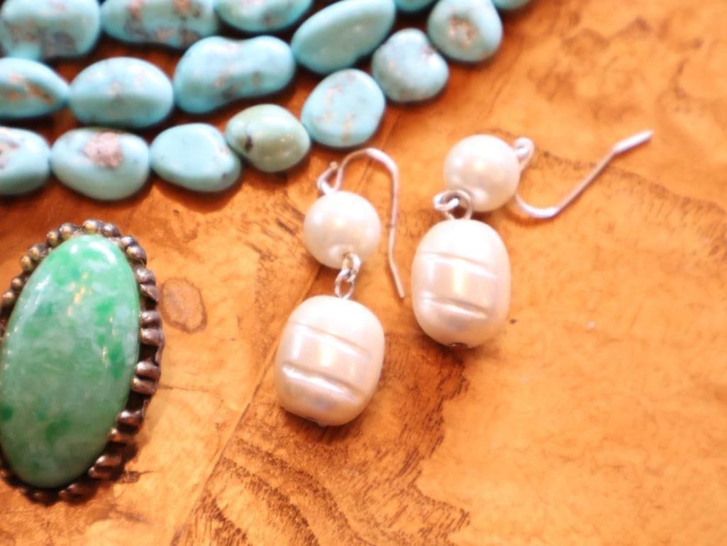 Turquoise and Pearl Jewelry Collection, Necklaces and Earrings - 4