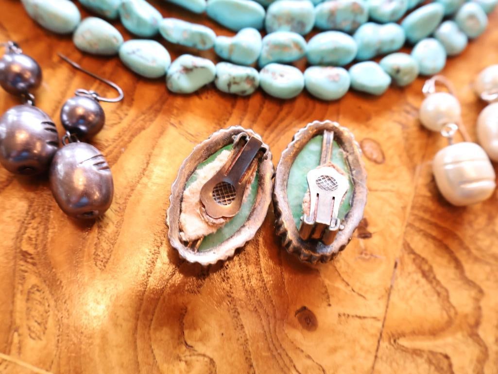 Turquoise and Pearl Jewelry Collection, Necklaces and Earrings - 6