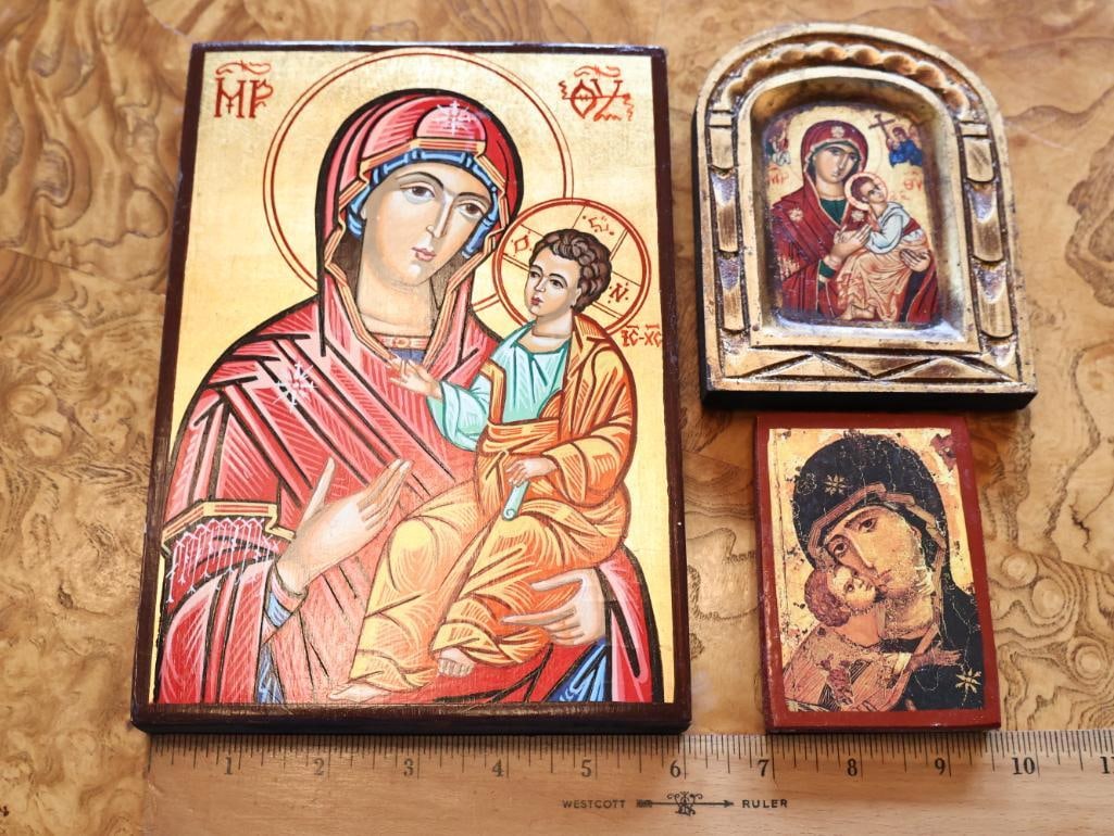Three Byzantine-Style Virgin Mary & Christ Child Icons - 2