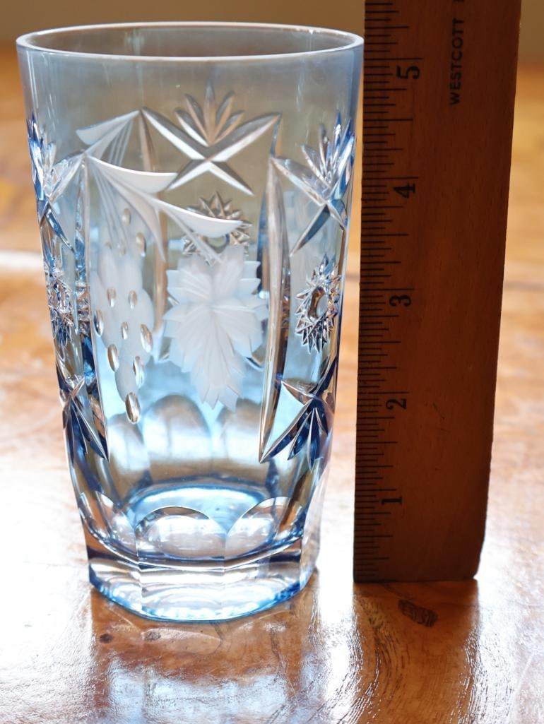Set of Blue Cut Crystal Grape and Vine Highball Glasses - 2