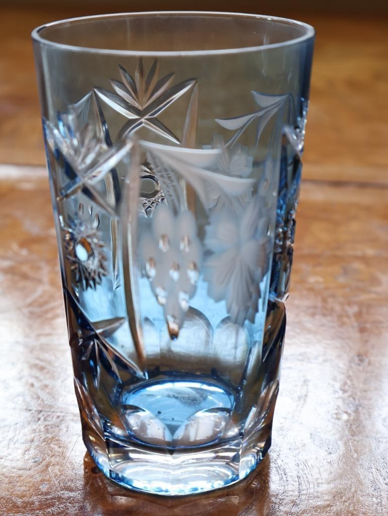 Set of Blue Cut Crystal Grape and Vine Highball Glasses - 4