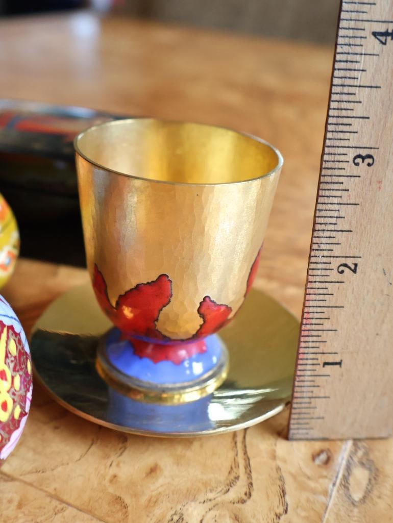 Russian Folk Art Collection Lacquer Box, Hand-Painted Eggs and Enameled Cup - 3