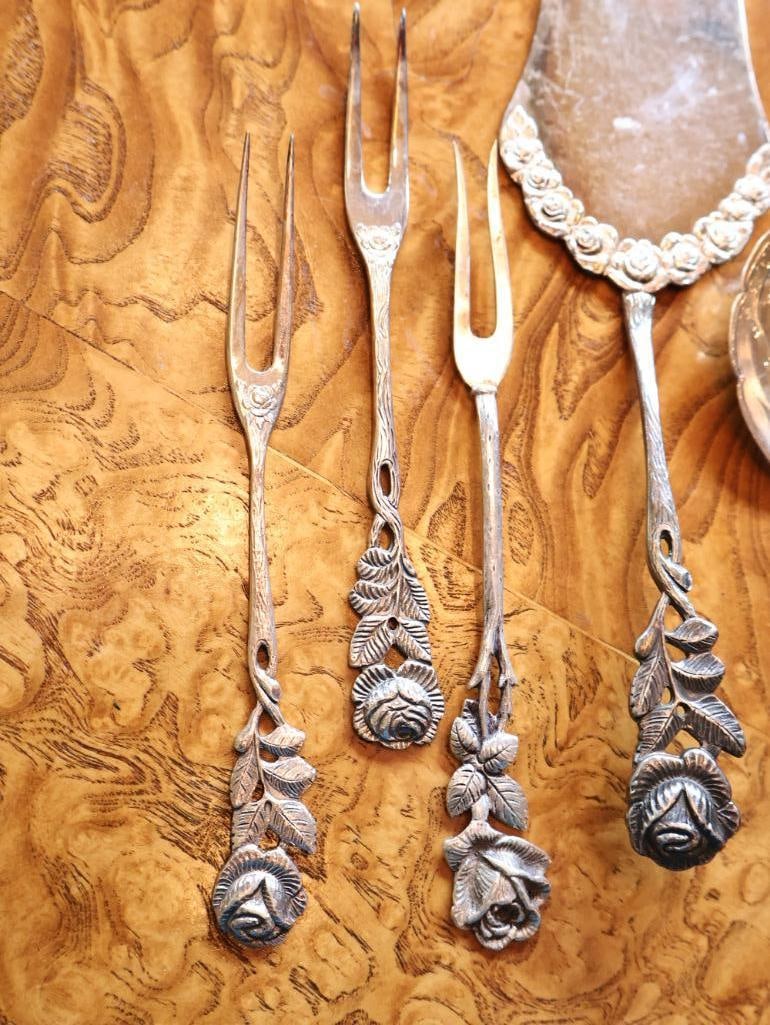 Vintage Silverplate Floral & Rose Flatware and Serving Utensil Collection - 8