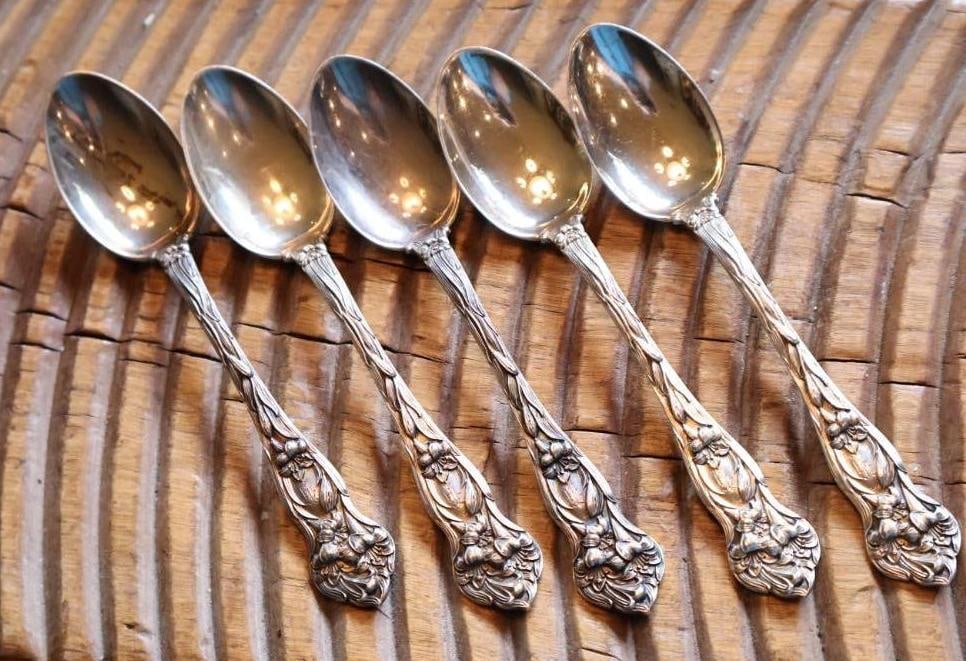 Set of 5 Sterling Silver Art Nouveau Floral Spoons 131g (1 of 7)