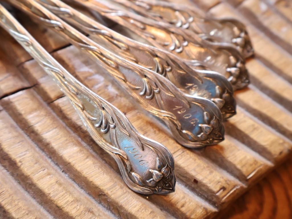 Set of 5 Sterling Silver Art Nouveau Floral Spoons 131g - 6