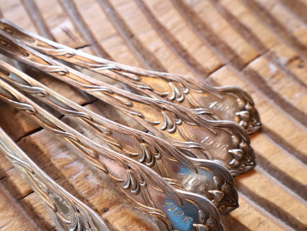 Set of 5 Sterling Silver Art Nouveau Floral Spoons 131g - 7