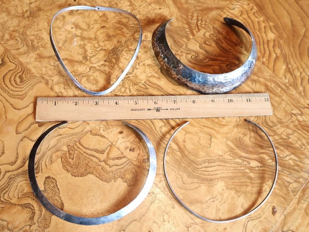Four Modernist Silver-Tone Collar Necklaces, Two Sterling - 2