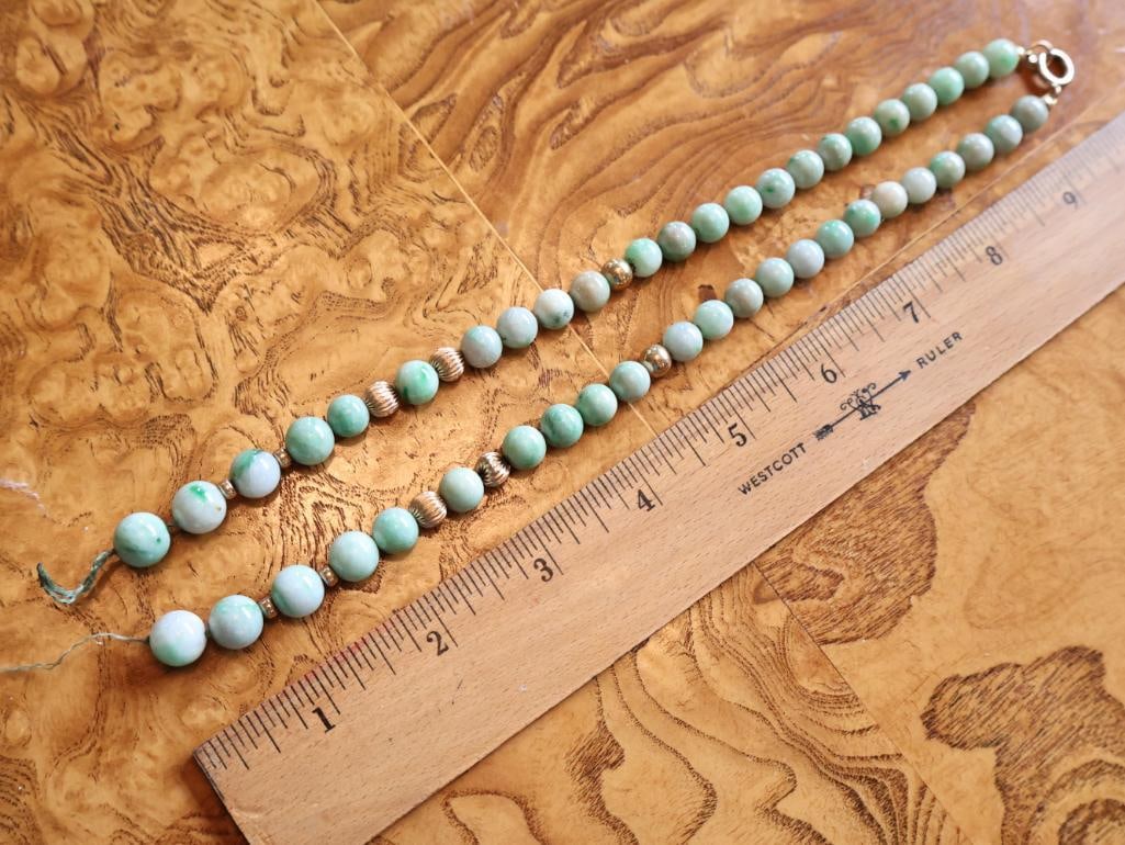 Jade Bead Jewelry Lot with 14K Gold Clasp and Carved Jade - 2
