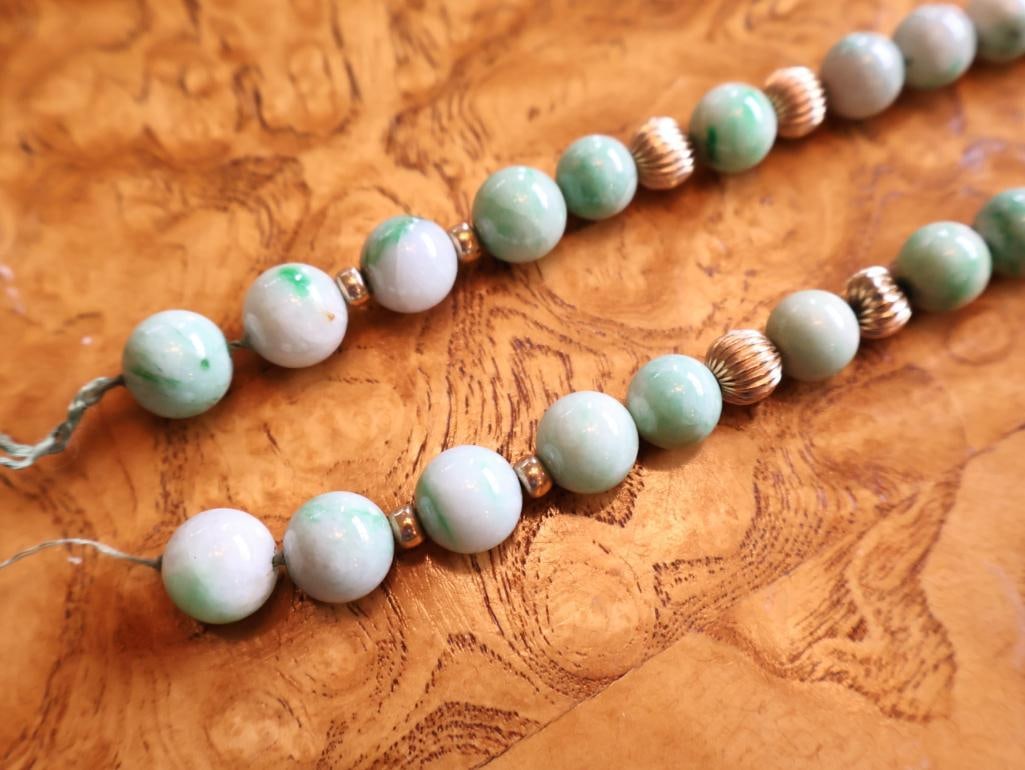 Jade Bead Jewelry Lot with 14K Gold Clasp and Carved Jade - 3