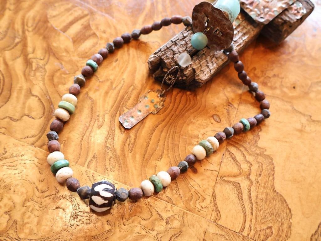 Southwestern Mixed Media Wall Sculpture and beaded Necklace - 2