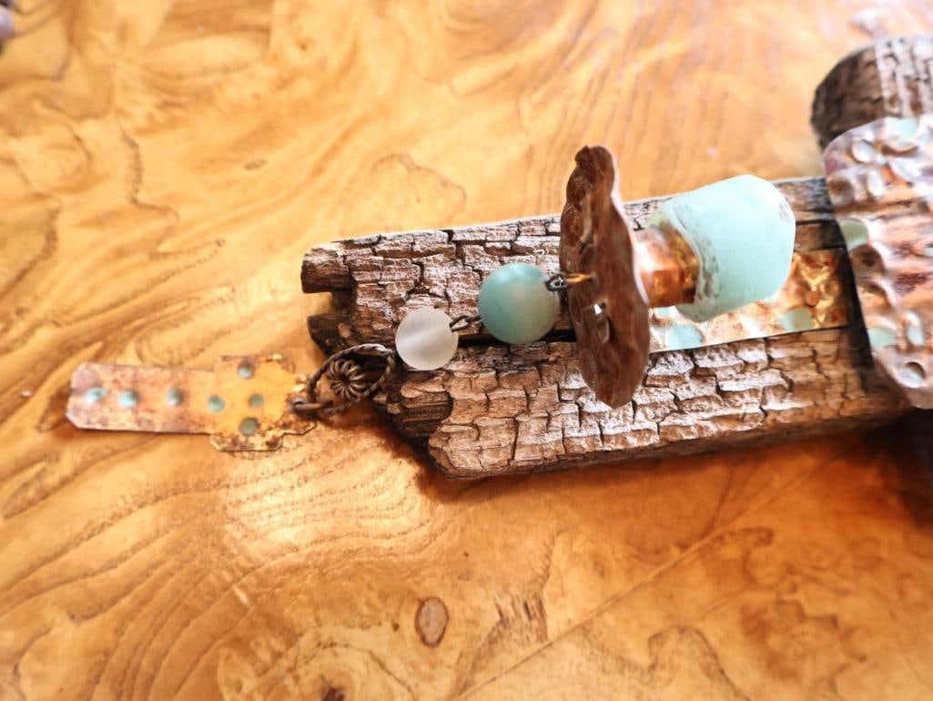 Southwestern Mixed Media Wall Sculpture and beaded Necklace - 5