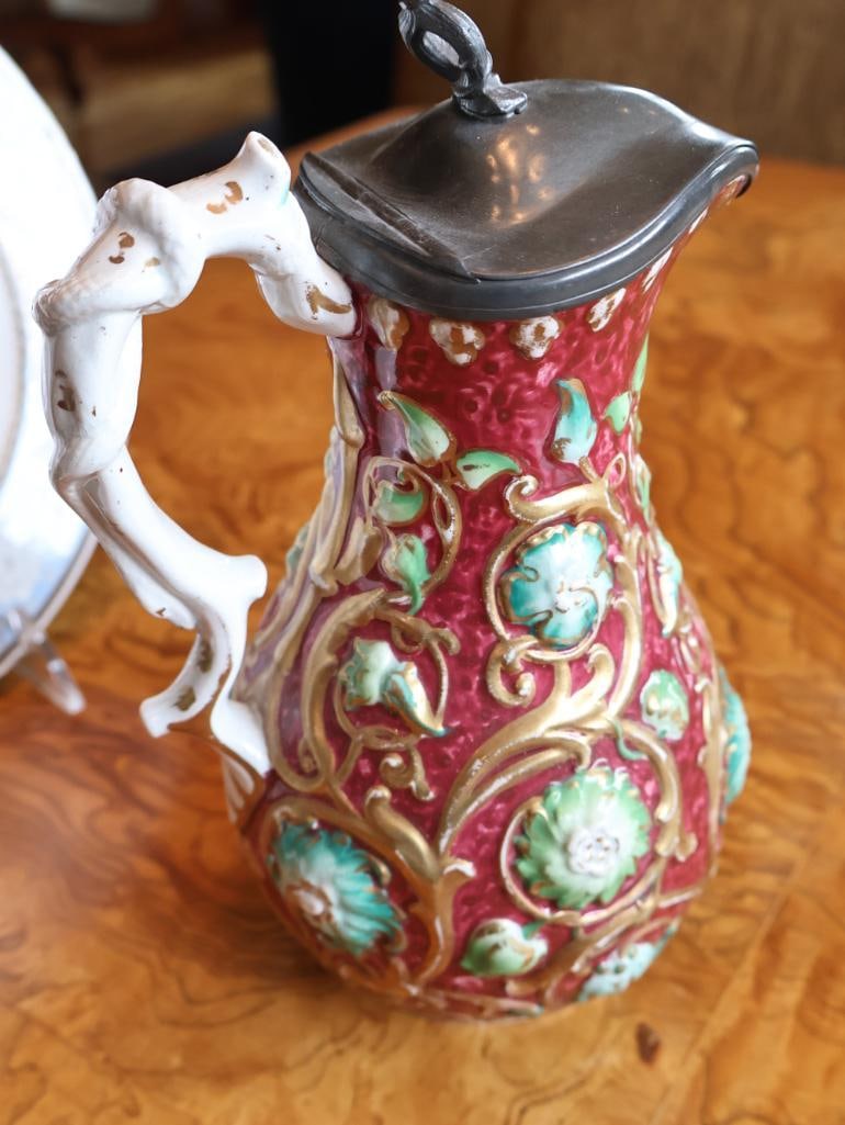 Antique European Porcelain & Pottery LHS Bavaria, Figural Pitcher & Birds - 5