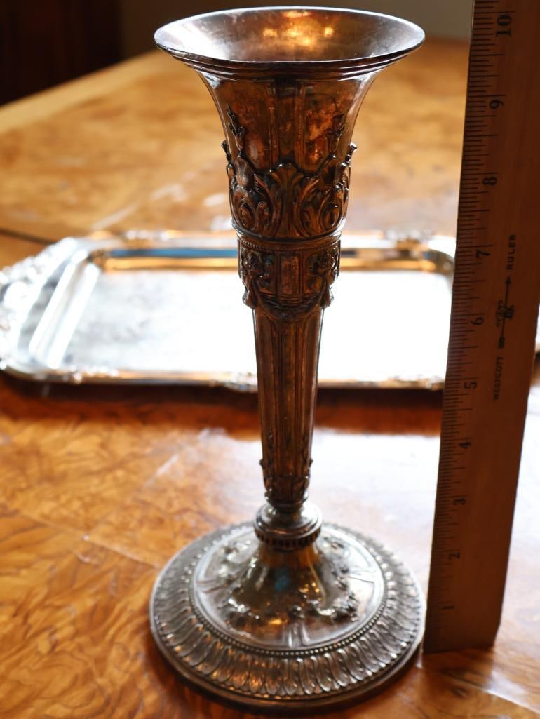Vintage Crystal & Silverplate Serving Collection Candlestick, Pitcher & Tray - 15