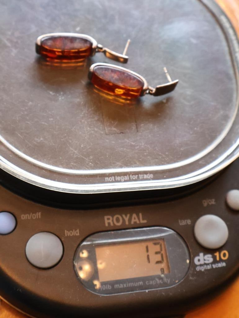 Sterling Silver & Amber Jewelry Suite Bracelet, Ring & Earrings - 14