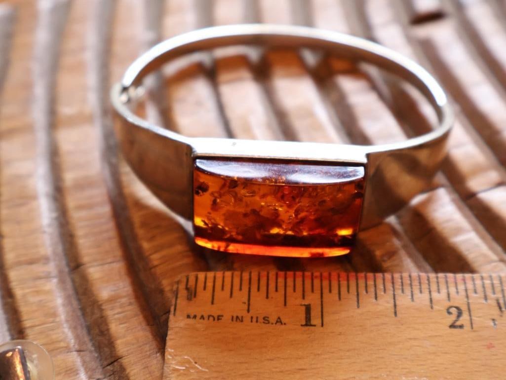 Sterling Silver & Amber Jewelry Suite Bracelet, Ring & Earrings - 3