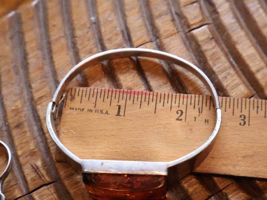 Sterling Silver & Amber Jewelry Suite Bracelet, Ring & Earrings - 4