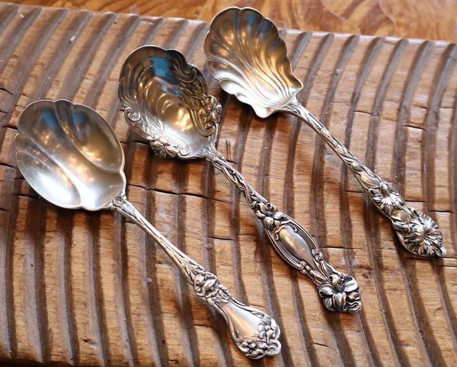 3 Antique Sterling Silver Floral Serving Spoons 101 Grams (1 of 11)