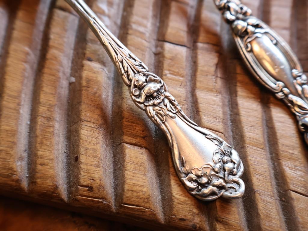 3 Antique Sterling Silver Floral Serving Spoons 101 Grams - 2