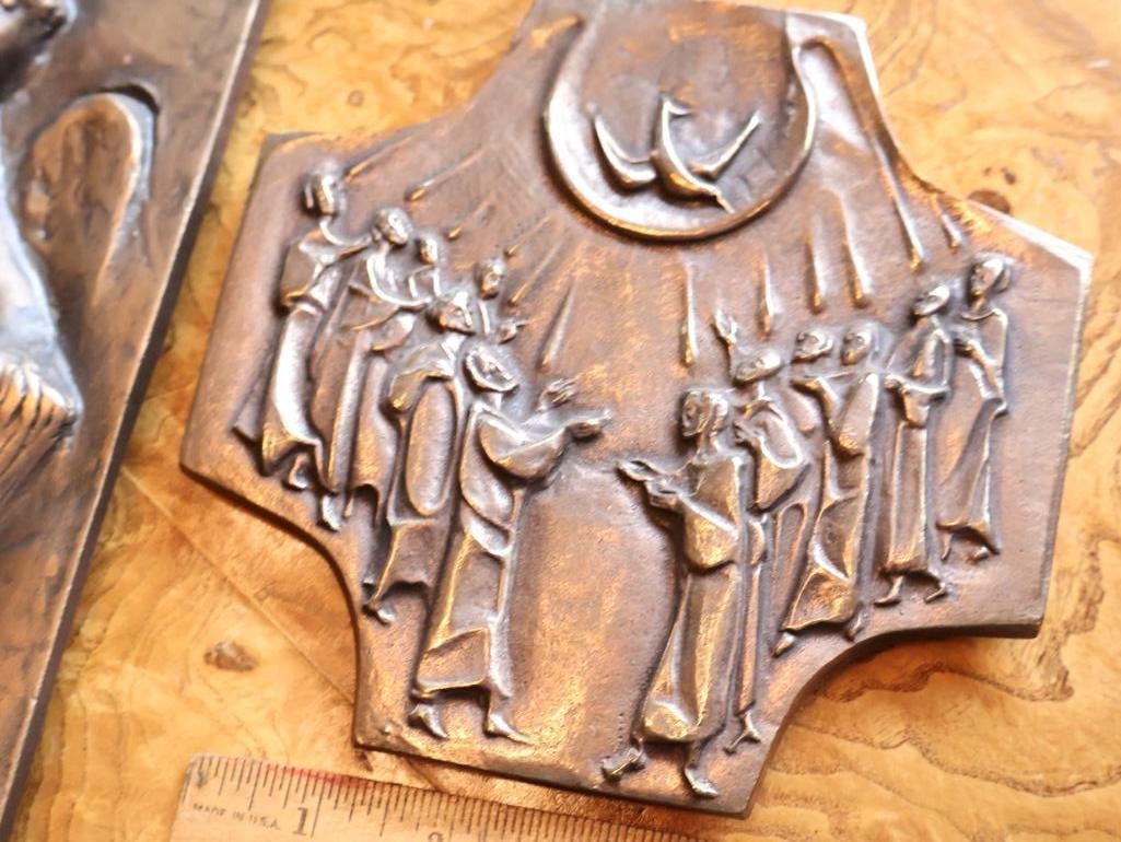 Collection of Christian Bronze Religious Wall Plaques & Crosses - 7