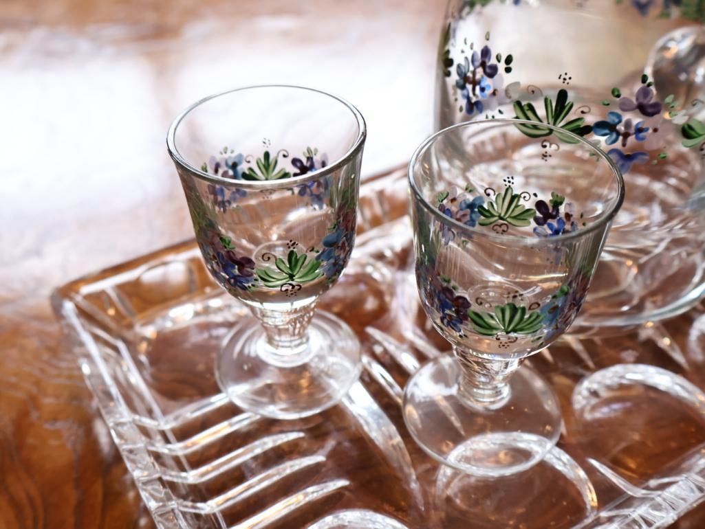 Vintage Floral Porcelain & Hand-Painted Glass Serving Collection - 10