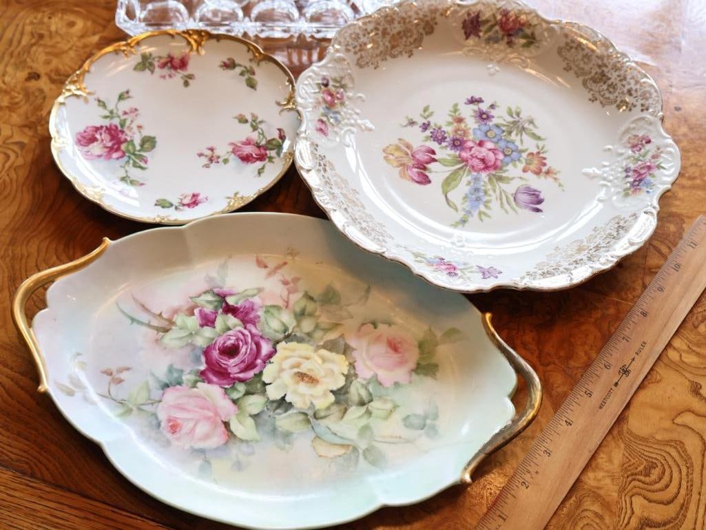 Vintage Floral Porcelain & Hand-Painted Glass Serving Collection - 2