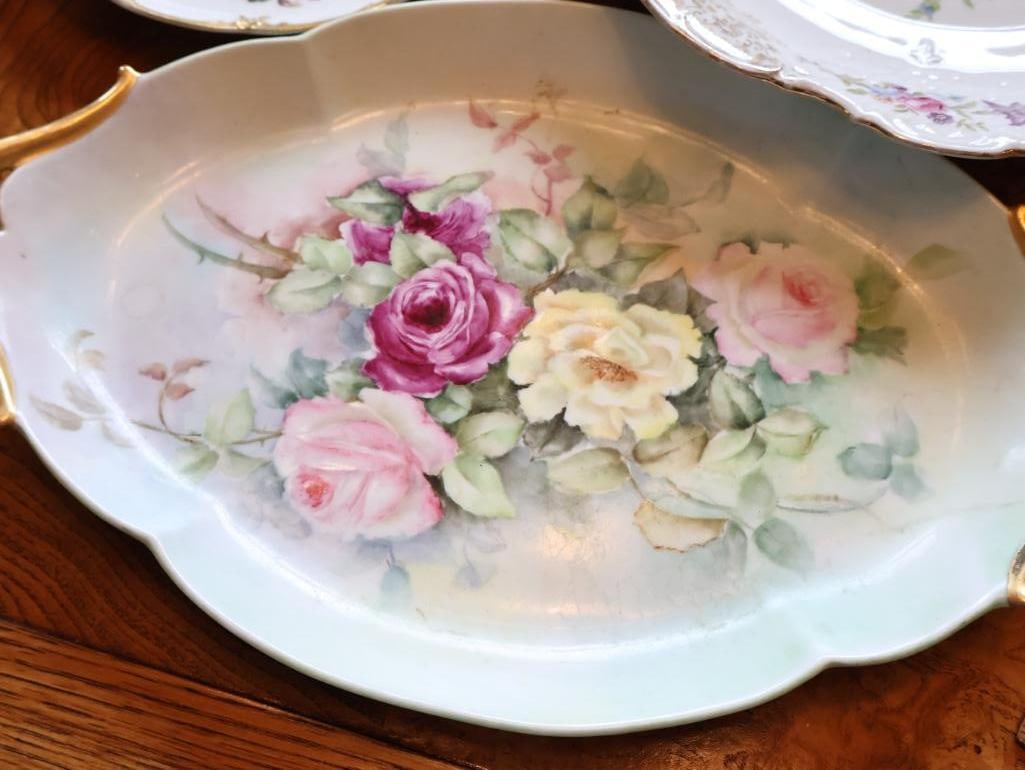 Vintage Floral Porcelain & Hand-Painted Glass Serving Collection - 3