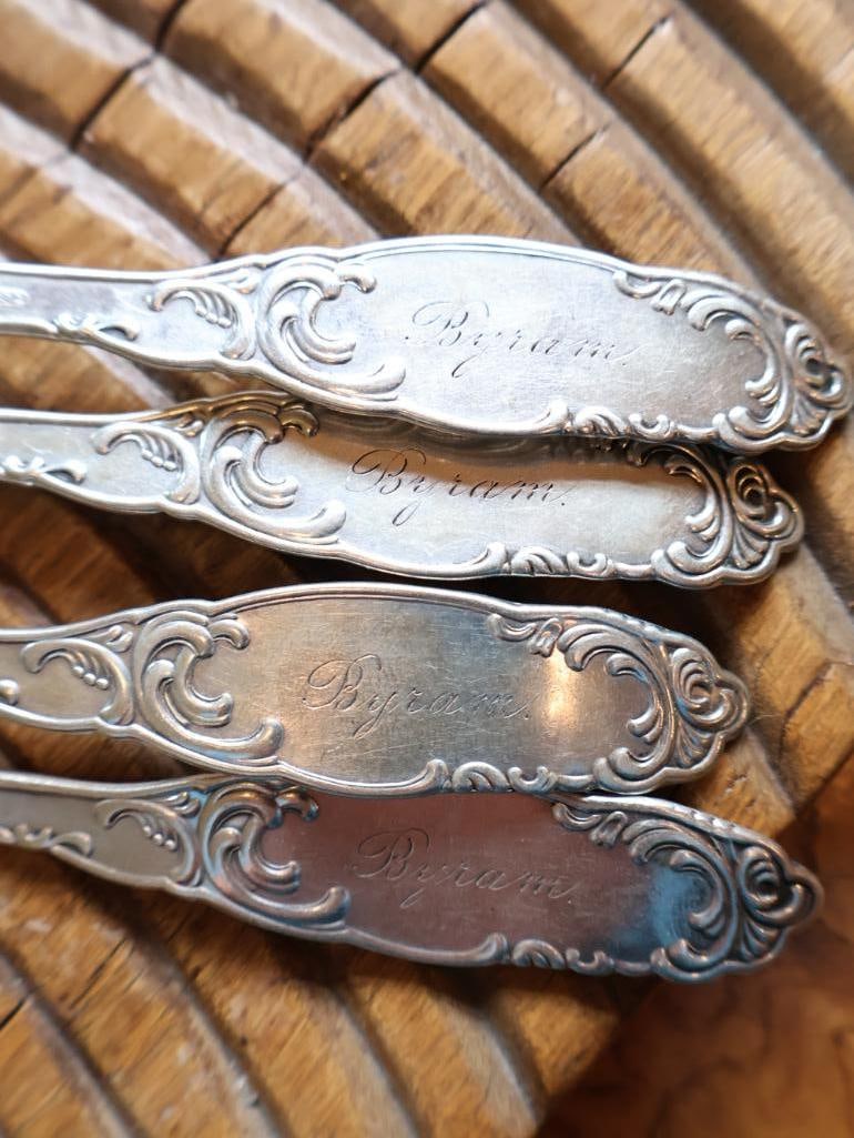 Set of 4 Antique Sterling Silver Dinner Forks, Pat. 1892, 153g - 5