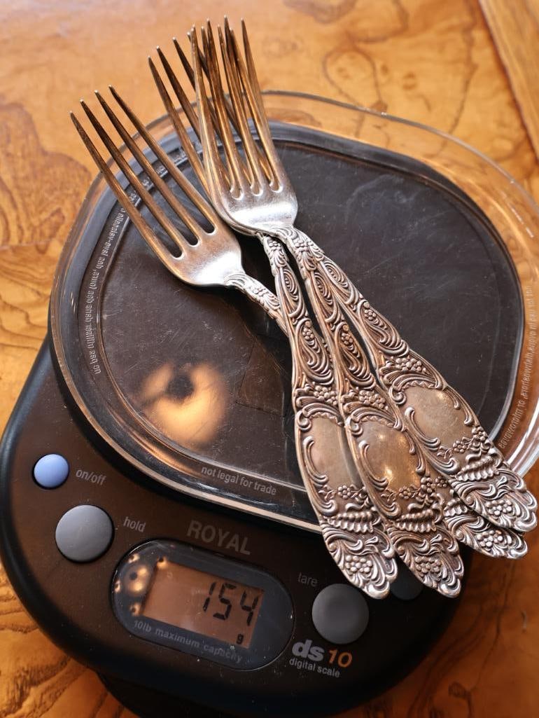 Set of 4 Antique Sterling Silver Dinner Forks, Pat. 1892, 153g - 6