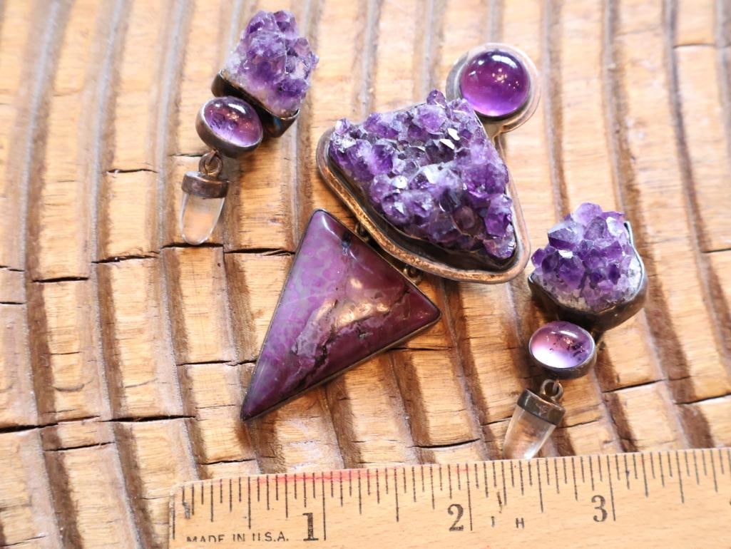 ARK Sterling Silver Amethyst and Crystal Brooch/Pendant with Earrings - 2