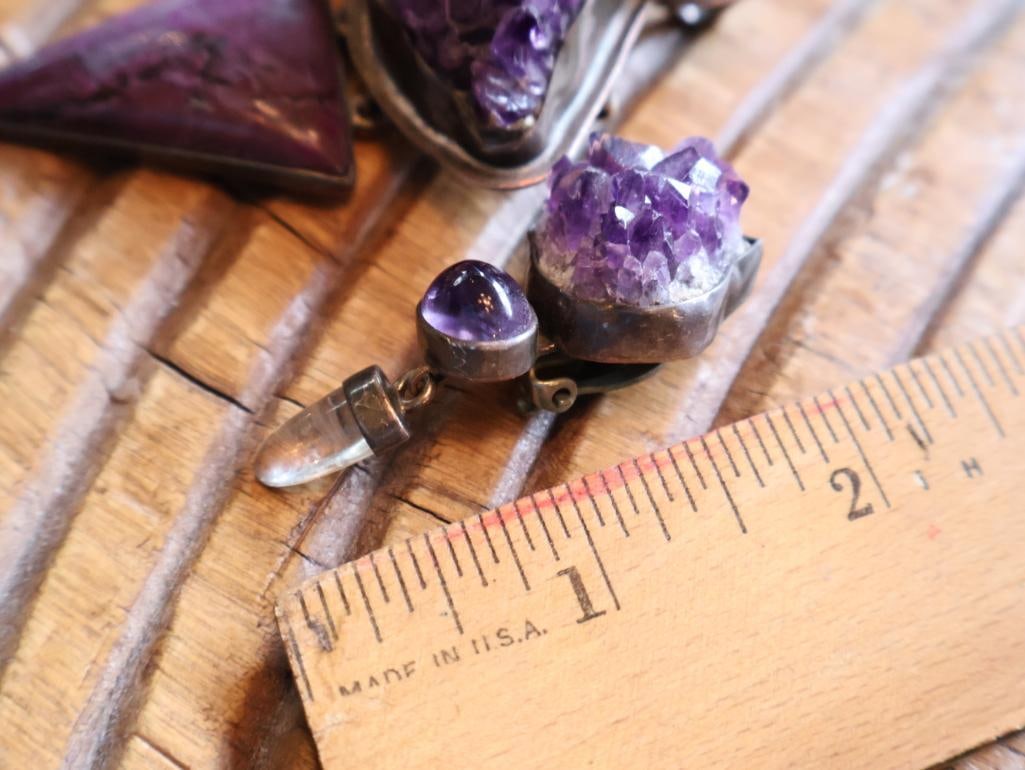 ARK Sterling Silver Amethyst and Crystal Brooch/Pendant with Earrings - 3