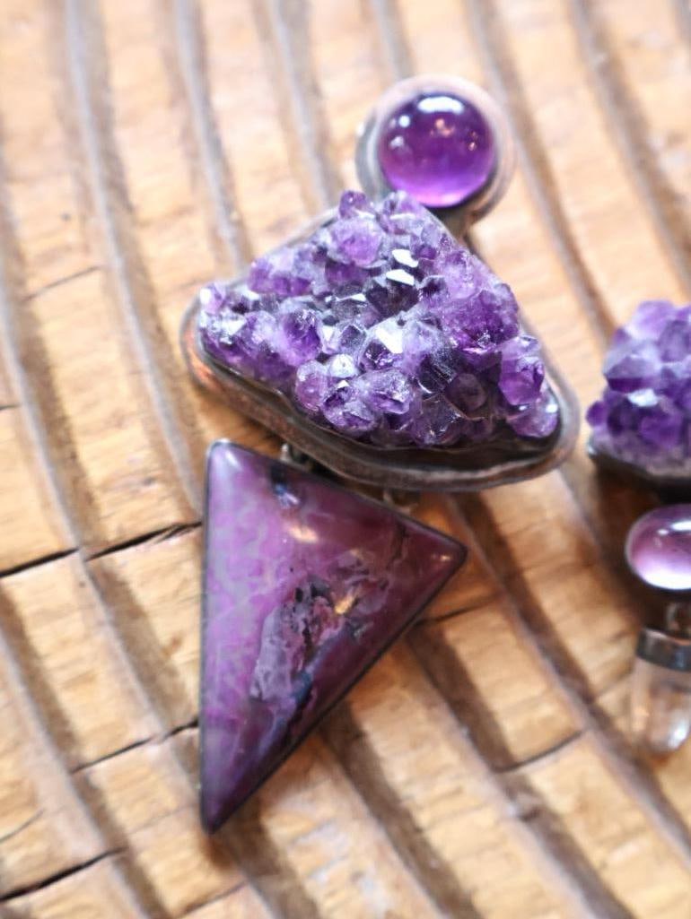 ARK Sterling Silver Amethyst and Crystal Brooch/Pendant with Earrings - 5