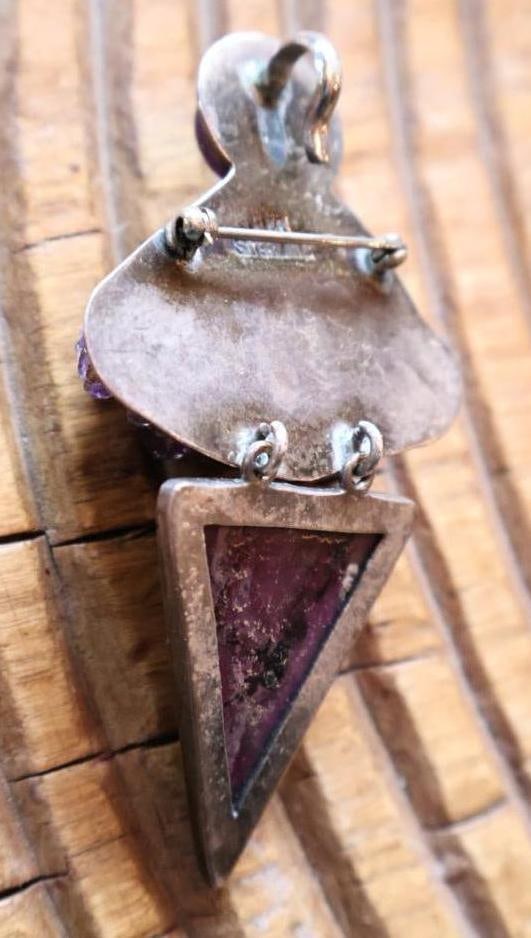 ARK Sterling Silver Amethyst and Crystal Brooch/Pendant with Earrings - 6