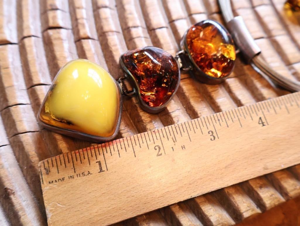 Sterling Silver & Amber Modernist Necklace and Earrings Set - 2
