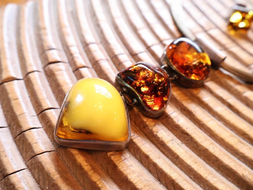 Sterling Silver & Amber Modernist Necklace and Earrings Set - 3