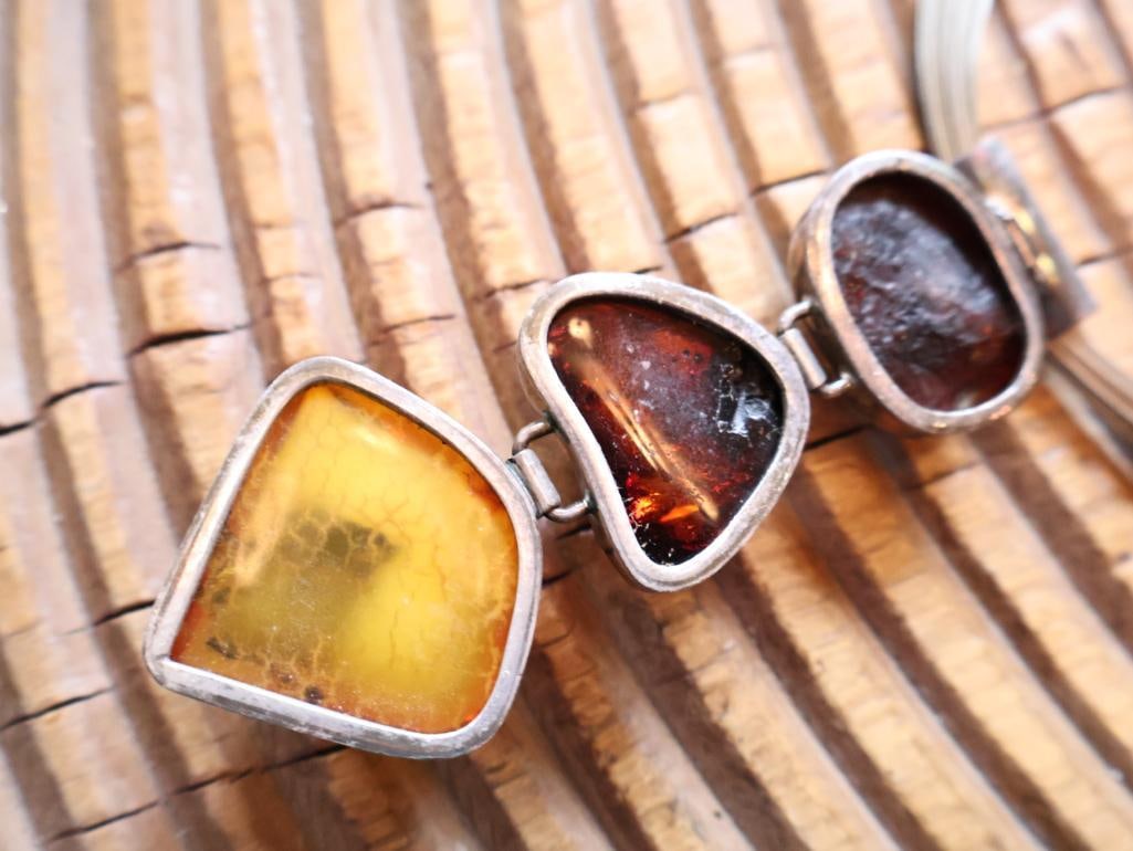 Sterling Silver & Amber Modernist Necklace and Earrings Set - 6