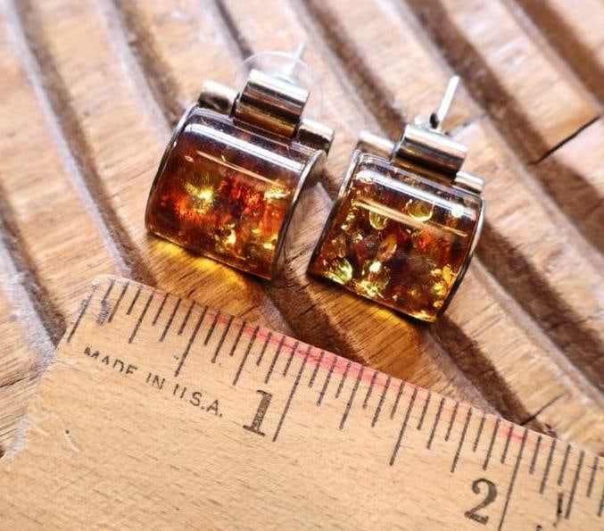Sterling Silver & Amber Modernist Necklace and Earrings Set - 8