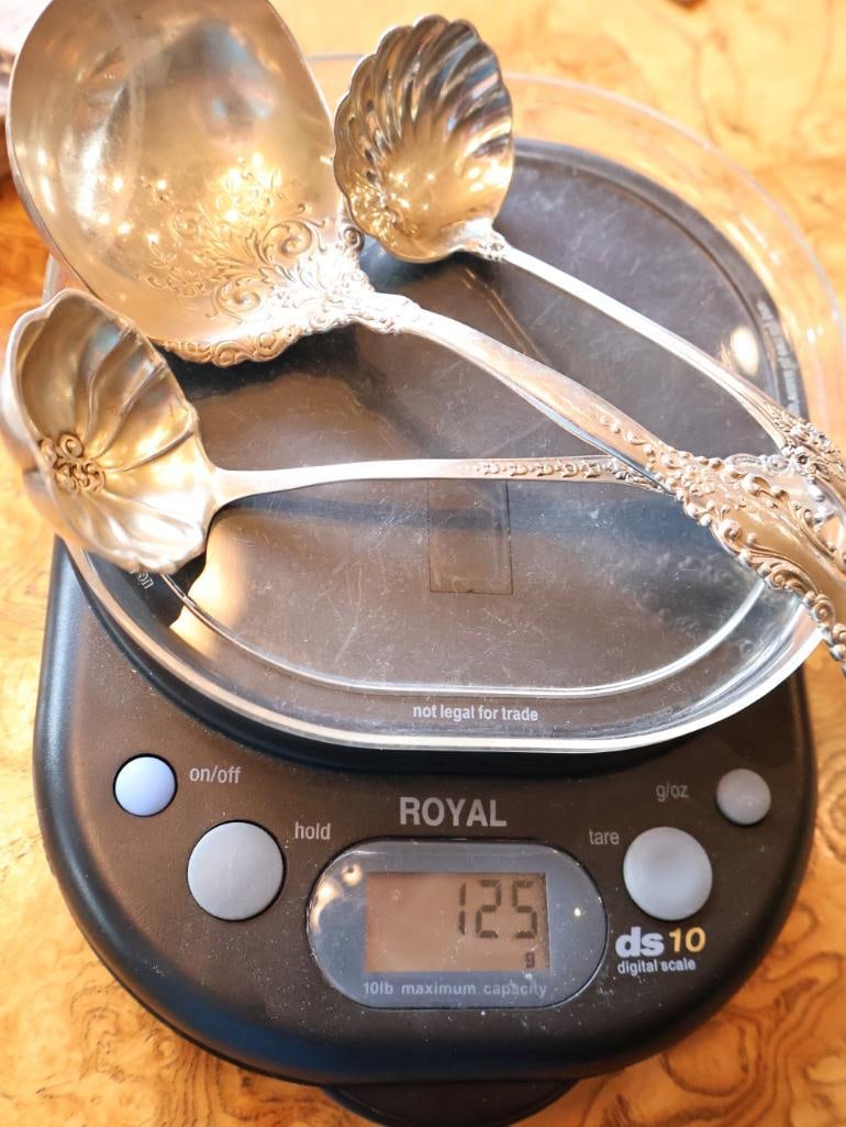 Three Sterling Silver Ornate Serving Spoons, 125 Grams - 12