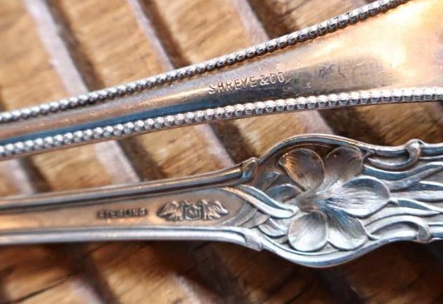 2 Antique Sterling Silver Ornate Serving Spoons Floral & Shell Patterns - 5