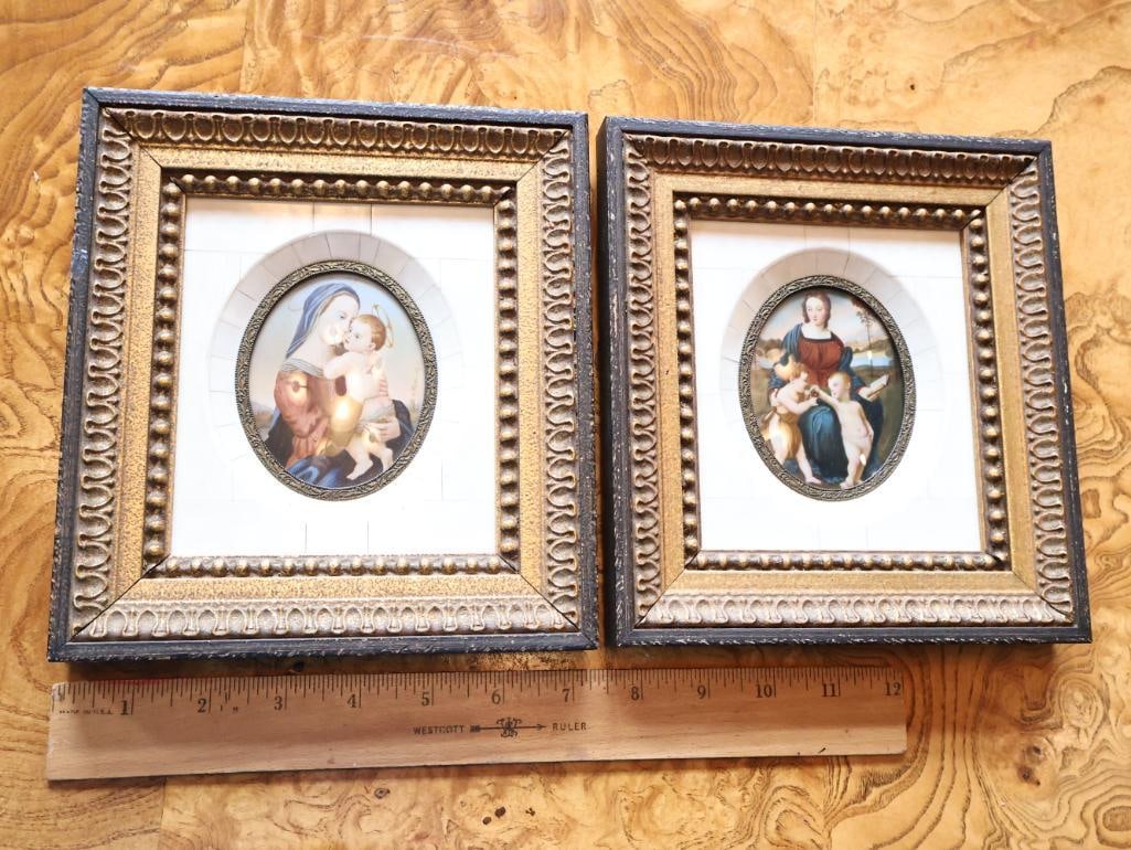 Pair Antique Religious Miniature Paintings, Mother-of-Pearl Frames - 19
