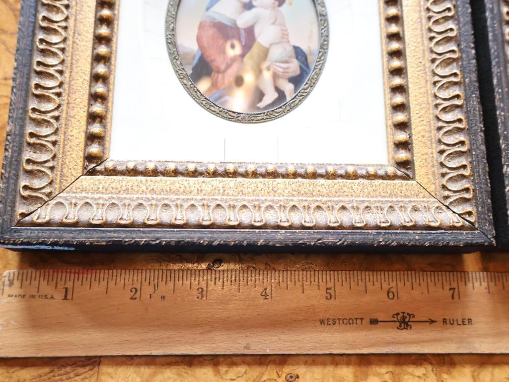 Pair Antique Religious Miniature Paintings, Mother-of-Pearl Frames - 20
