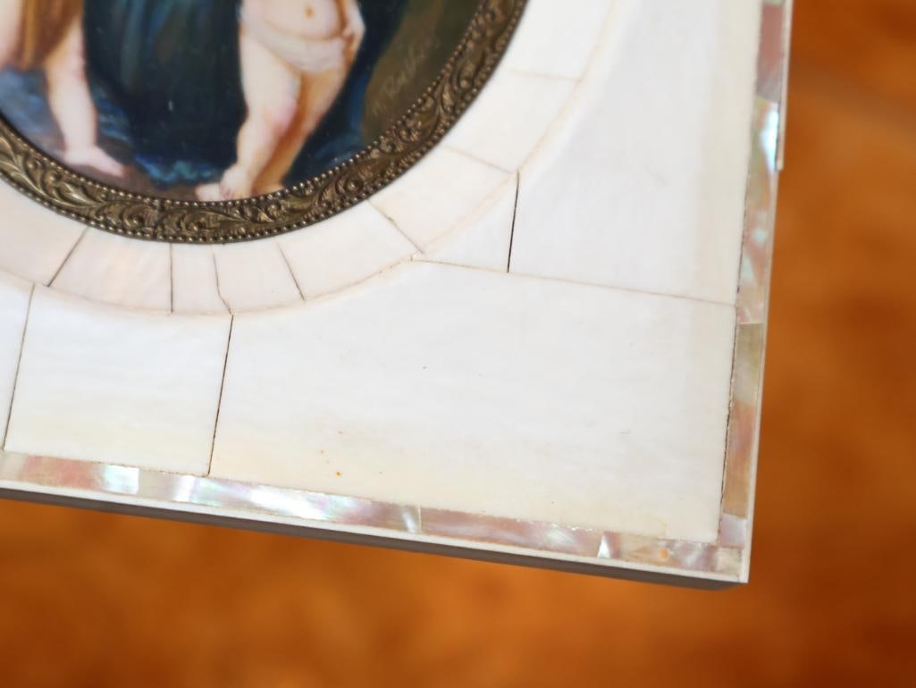 Pair Antique Religious Miniature Paintings, Mother-of-Pearl Frames - 7