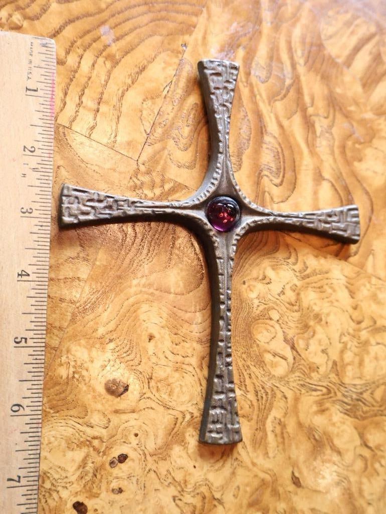 Three Decorative Crosses & Crucifix Glass and Metal - 12