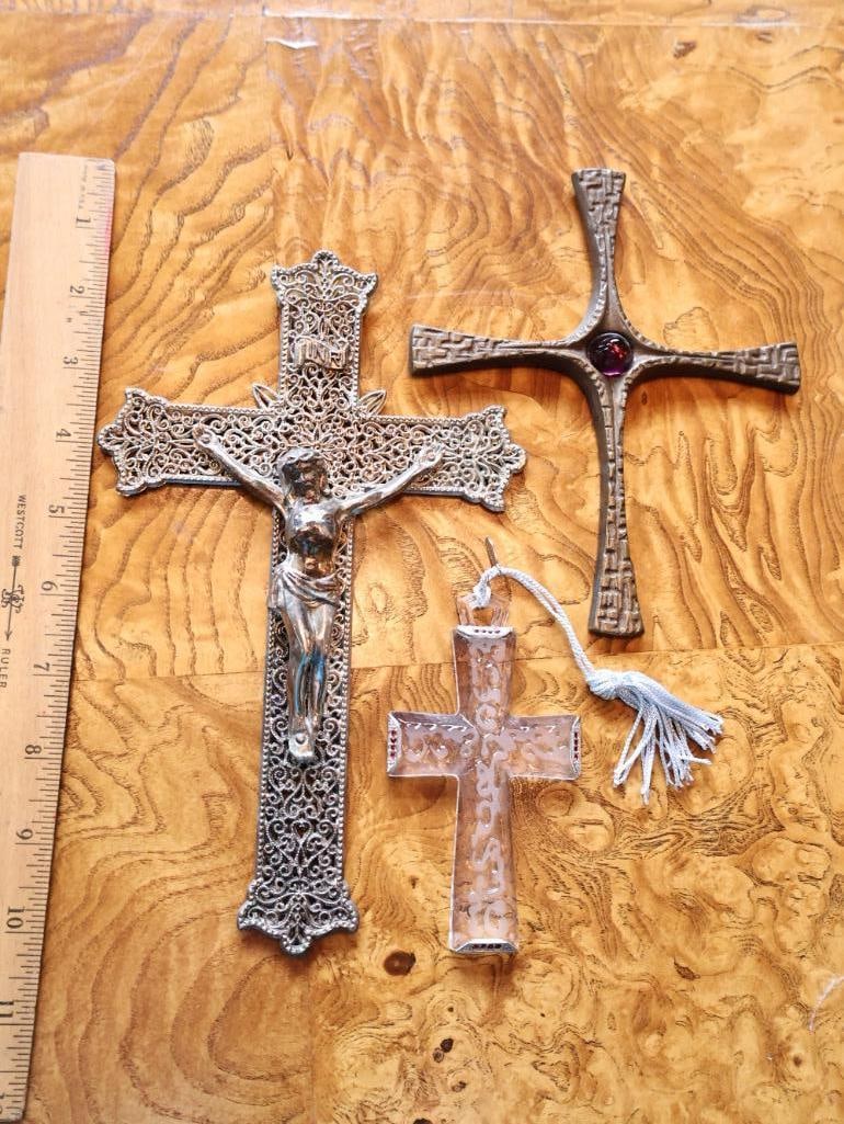 Three Decorative Crosses & Crucifix Glass and Metal - 2