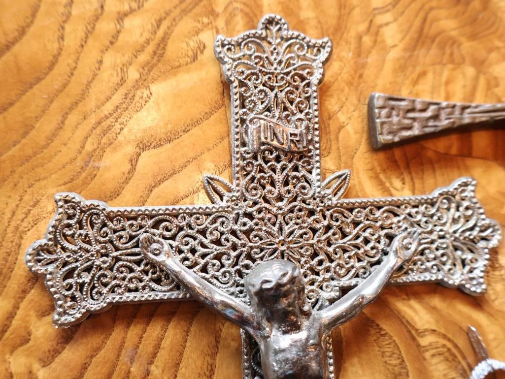 Three Decorative Crosses & Crucifix Glass and Metal - 3